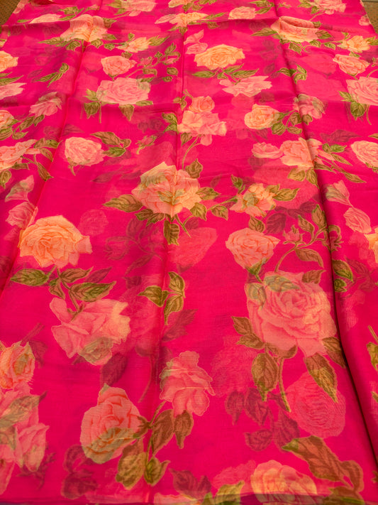 RASPBERRY PINK PRINTED CHIFFON SAREE