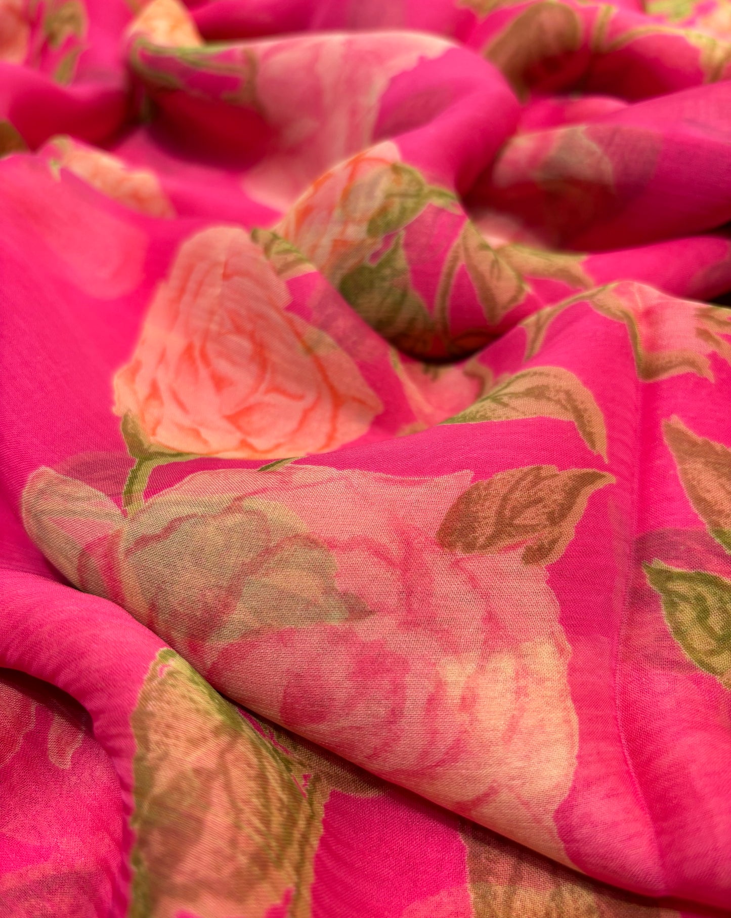 RASPBERRY PINK PRINTED CHIFFON SAREE