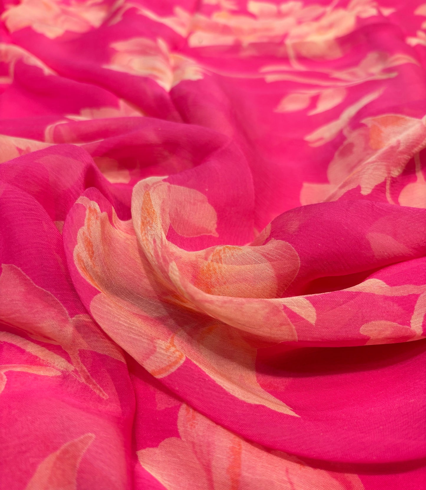 RASPBERRY SORBET COLOUR PRINTED CHIFFON SAREE WITH CREPE BLOUSE