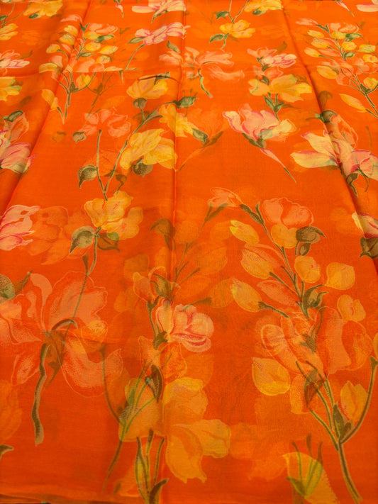 ORANGE PRINTED CHIFFON SAREE