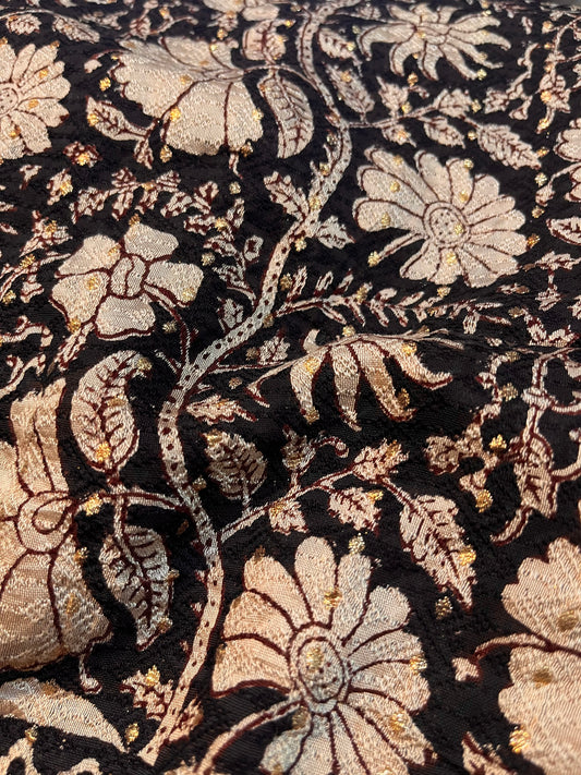 BLACK COLOUR MUNGA COTTON AJRAKH PRINTED SAREE WITH CONTRAST BLOUSE - Kothari Sons