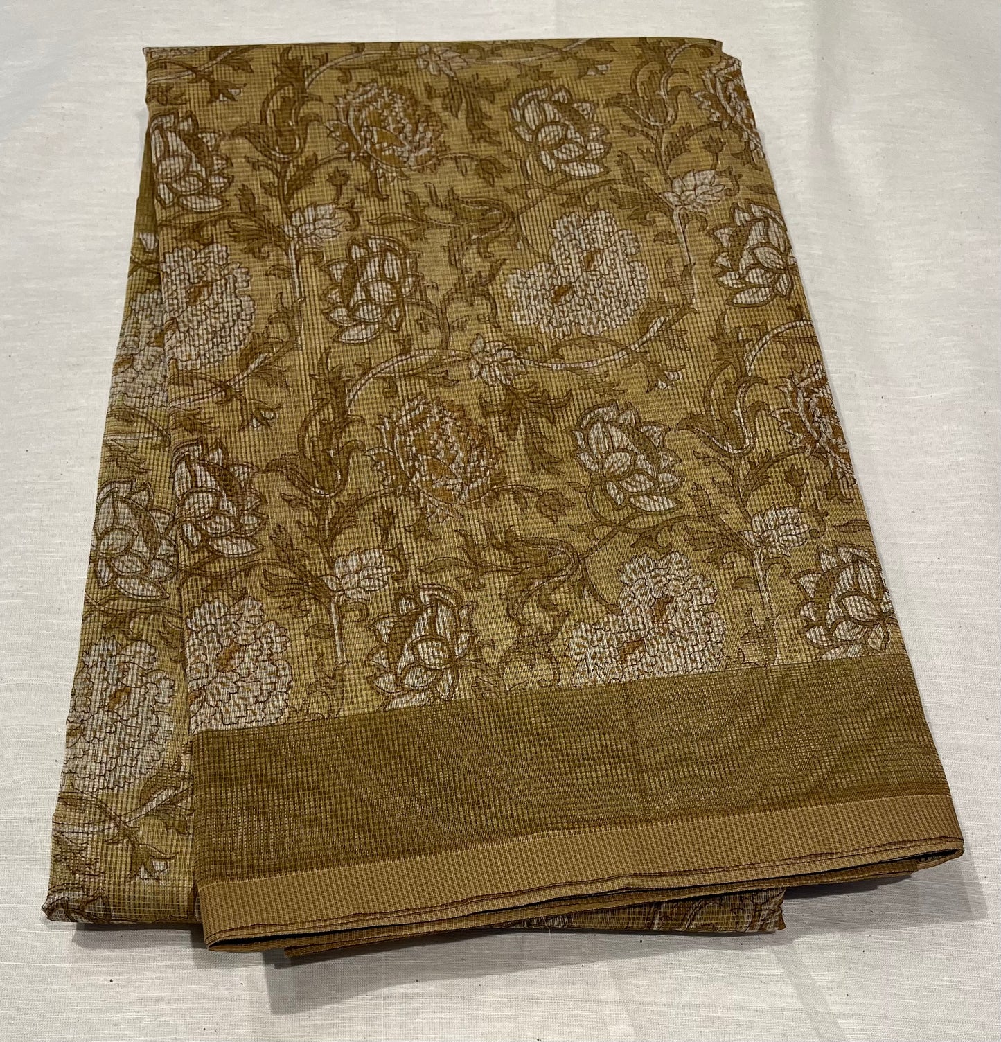 KHAKI COLOUR SUPER NET PRINTED SAREE