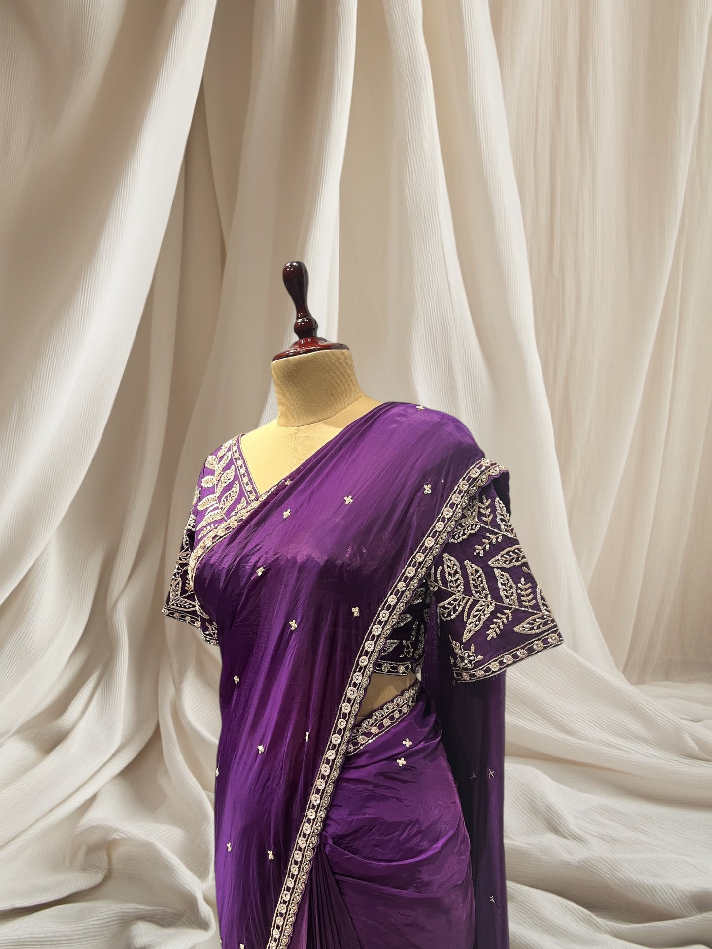PURPLE COLOR, ORGENZA SAREE PURL SEQUINS & CUTDHANA EMBROIDERY