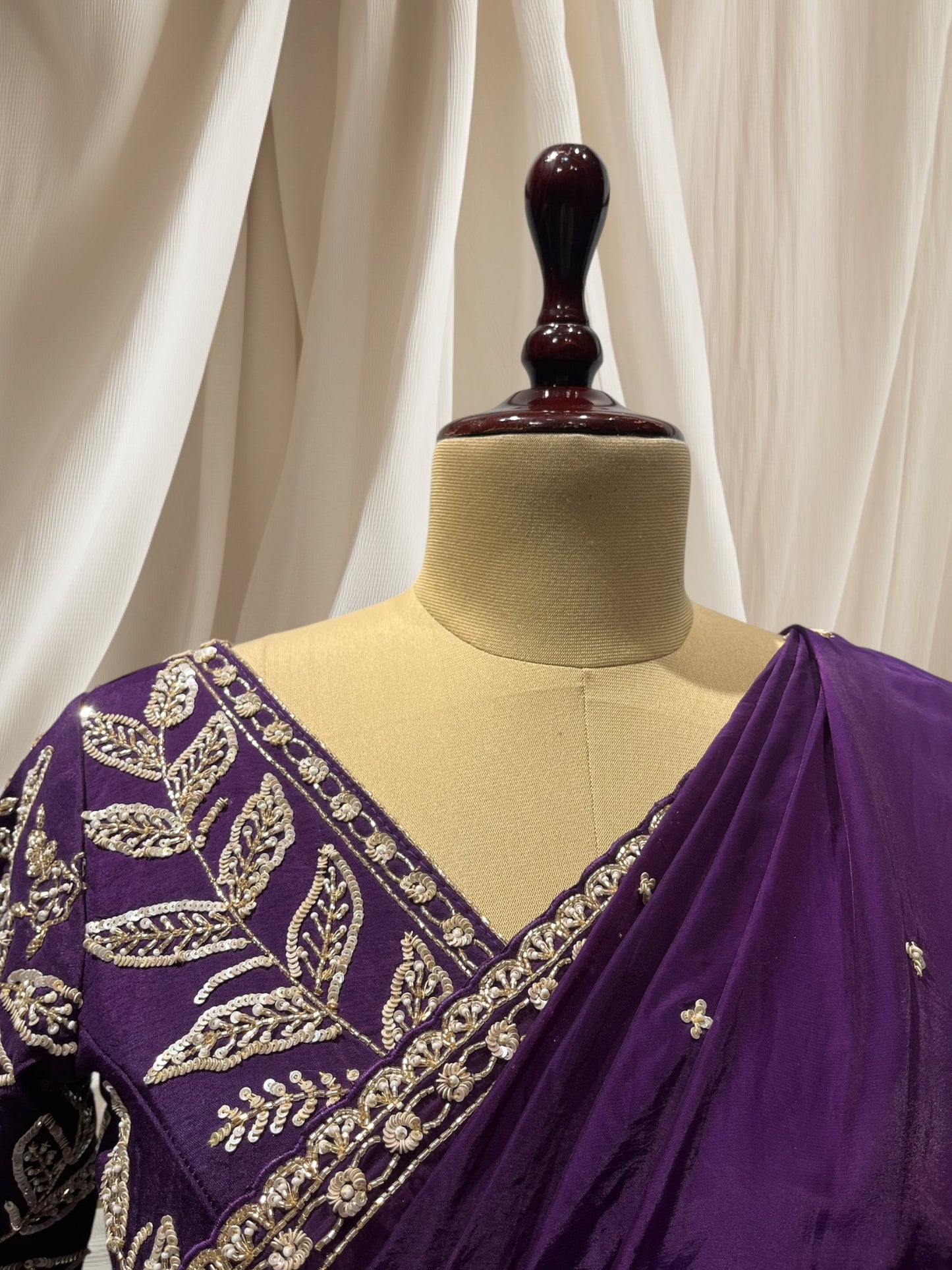PURPLE COLOR, ORGENZA SAREE PURL SEQUINS & CUTDHANA EMBROIDERY