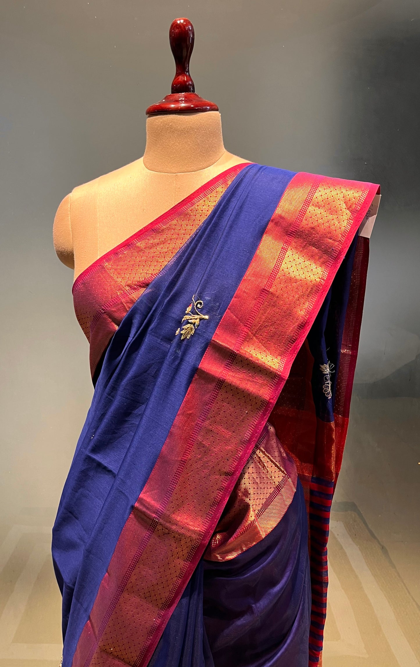 BLUE COLOUR MAHESHWARI HAND EMBROIDERED SAREE EMBELLISHED WITH CUTDANA & AARI WORK