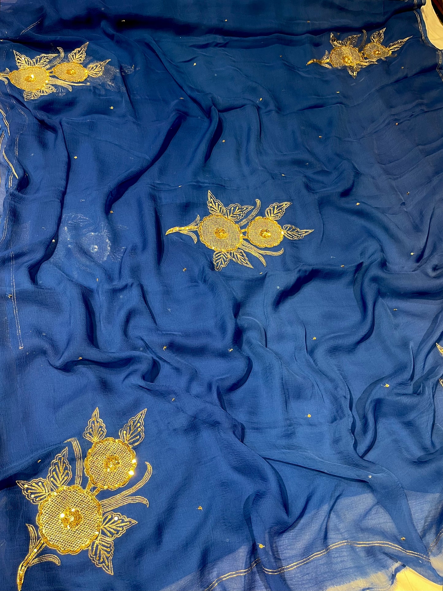 BLUE SHADED CHIFFON EMBROIDERED SAREE EMBELLISHED WITH SEQUINS & AARI WORK ( DELIVERY IN 25 DAYS ) - Kothari Sons