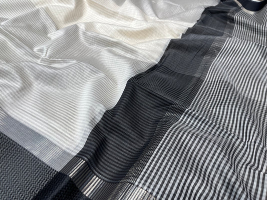 WHITE COLOUR COTTON SILK MAHESWARI SAREE WITH RESHAM BORDER