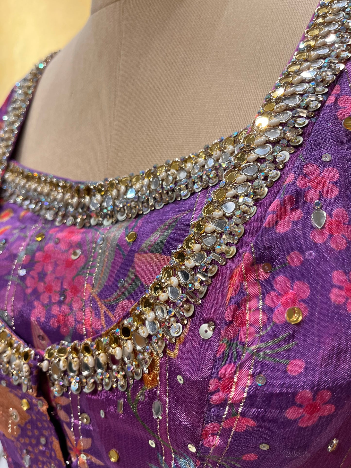 PURPLE COLOUR PALAZZO PANT WITH CROP TOP BLOUSE & SHRUG EMBELLISHED WITH SEQUINS & STONE WORK