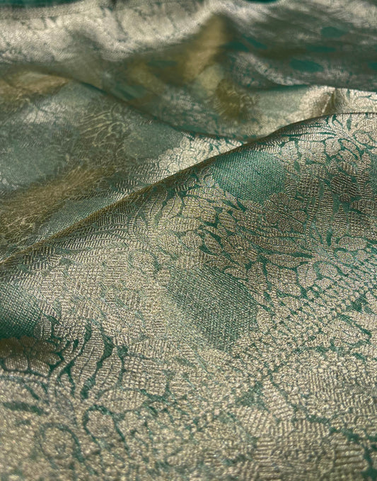 SEA GREEN COLOUR PURE TISSUE SILK SAREE WITH RICH BROCADE BLOUSE - Kothari Sons