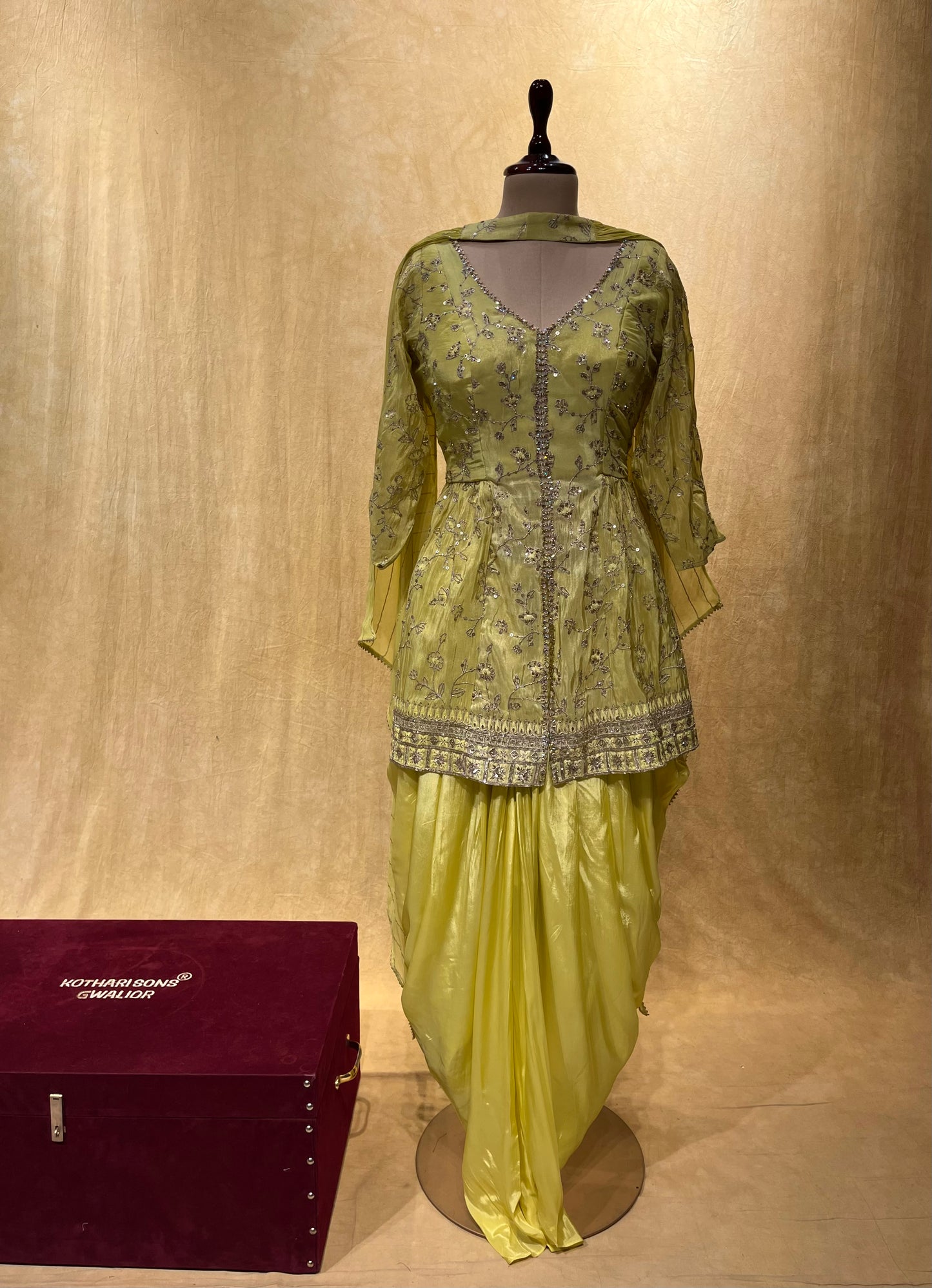 NEON COLOUR CREPE SILK DHOTI STYLE PANT WITH PEPLUM KURTA EMBELLISHED WITH ZARI & SEQUINS WORK