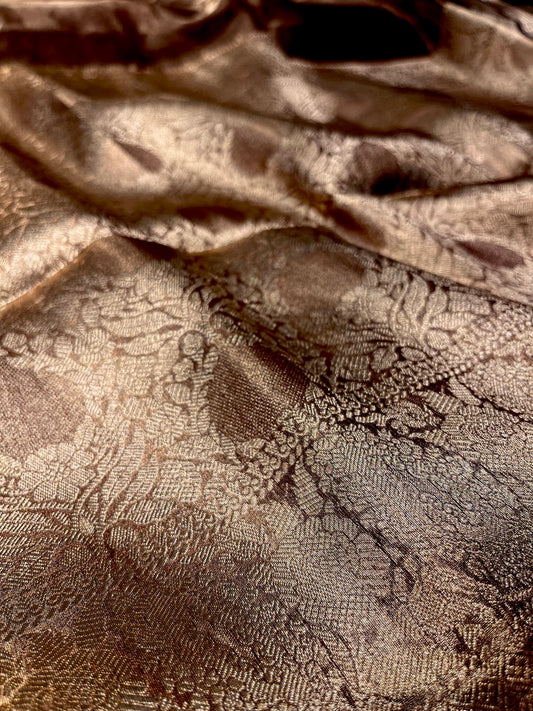 DUSTY ROSE PURE TISSUE SILK SAREE WITH RICH BROCADE BLOUSE - Kothari Sons