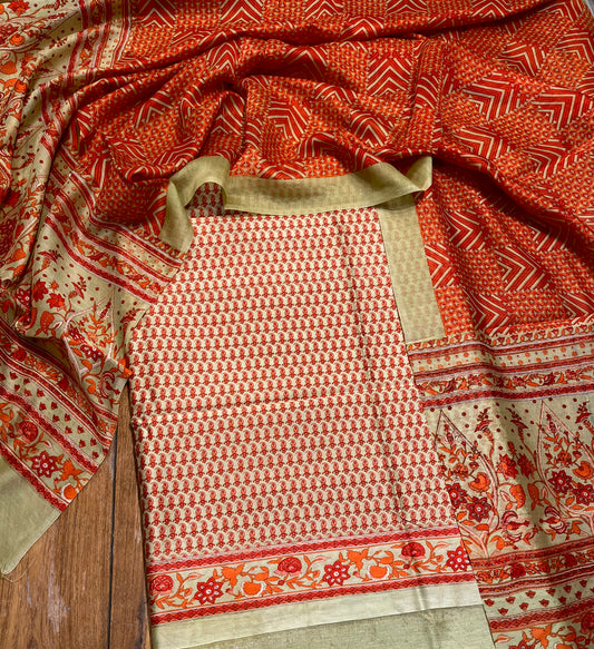 PISTA GREEN COLOUR CHANDERI SILK PRINTED UNSTITCHED SUIT ( DELIVERY IN 20-25 DAYS ) - Kothari Sons