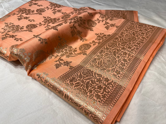 PEACH COLOUR BANARASI SILK SAREE EMBELLISHED WITH ZARI WEAVES