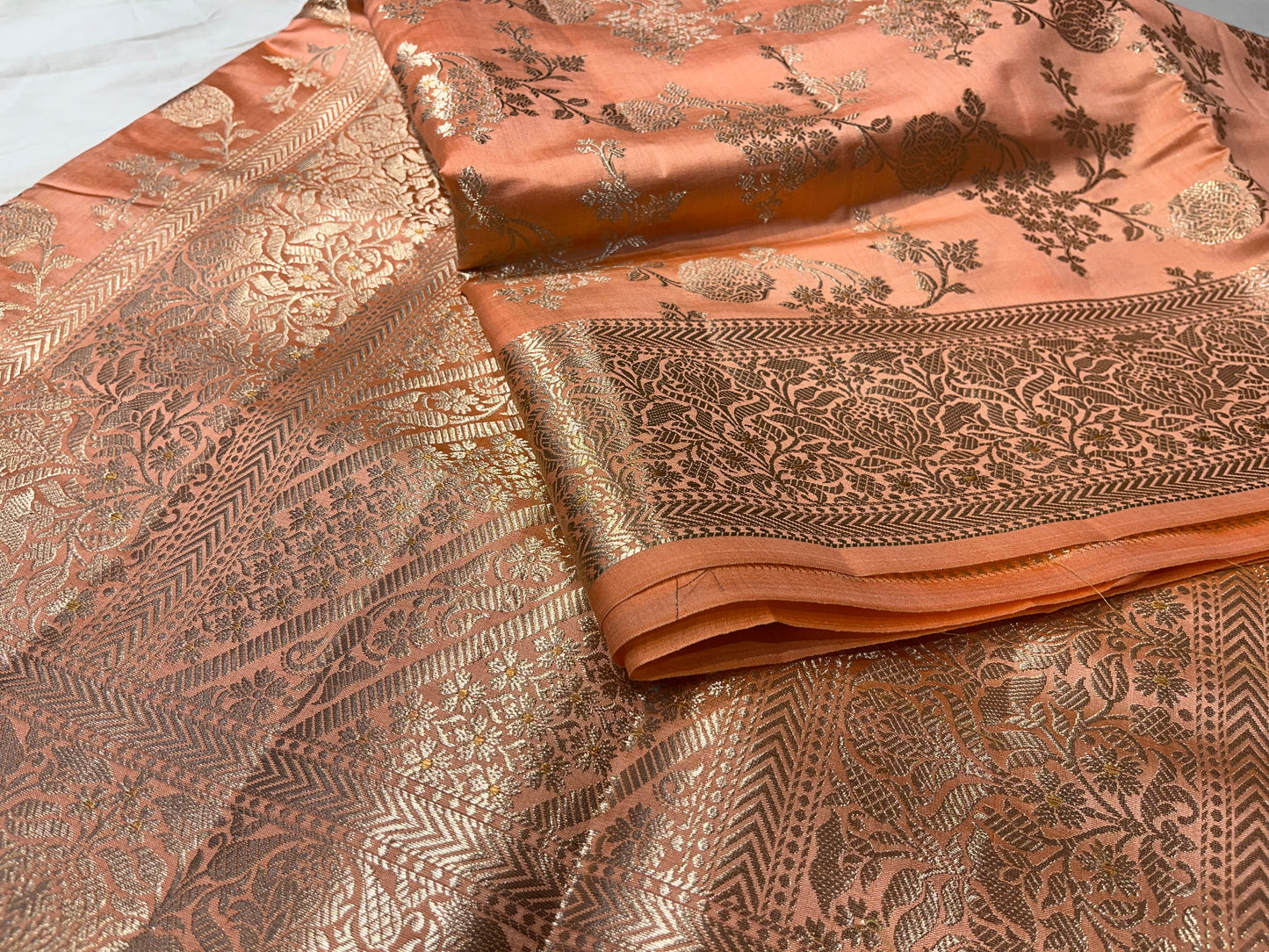 PEACH COLOUR BANARASI SILK SAREE EMBELLISHED WITH ZARI WEAVES