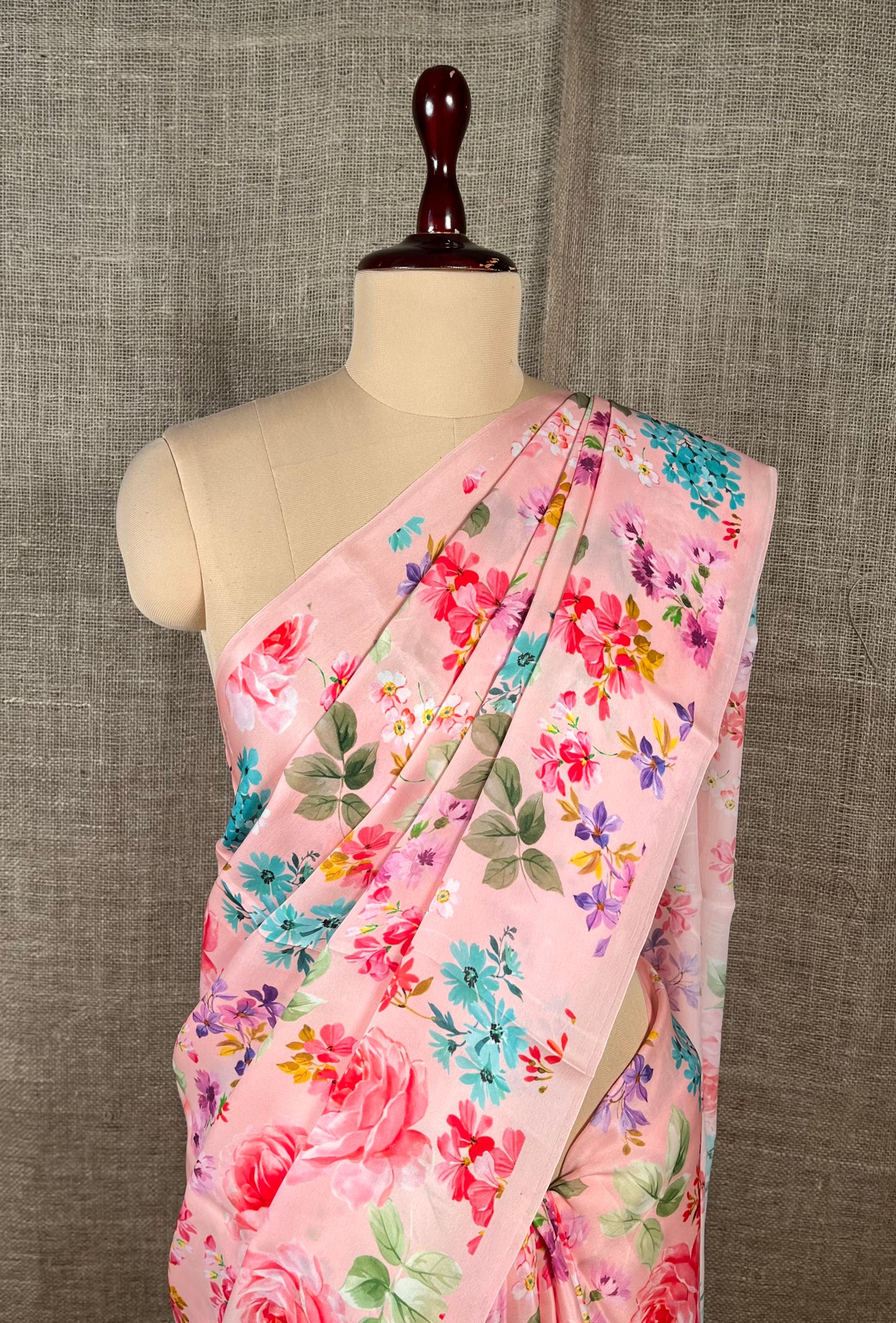PINK COLOUR PURE SATIN SILK PRINTED SAREE