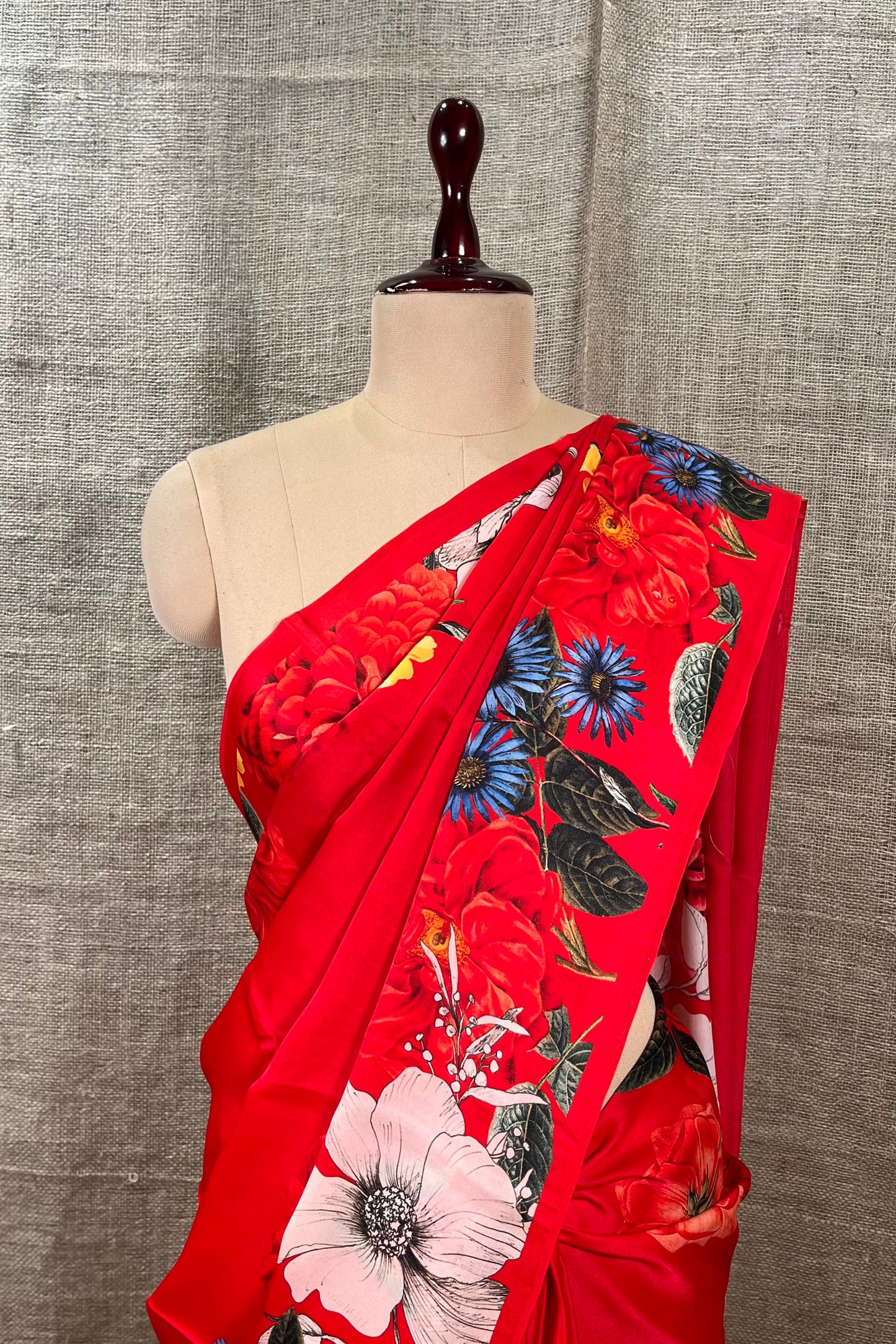 RED COLOUR PURE SATIN SILK PRINTED SAREE