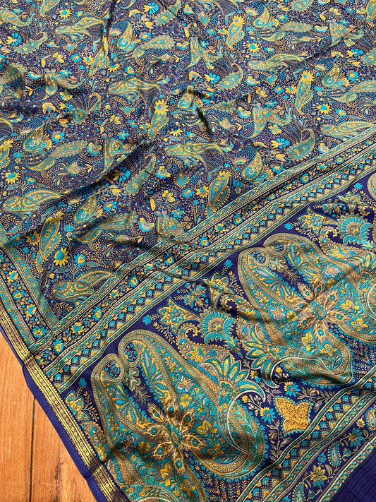 NAVY BLUE ART CREPE SILK PRINTED SAREE WITH ZARI BORDER (DELIVERY TIME 15 DAYS)