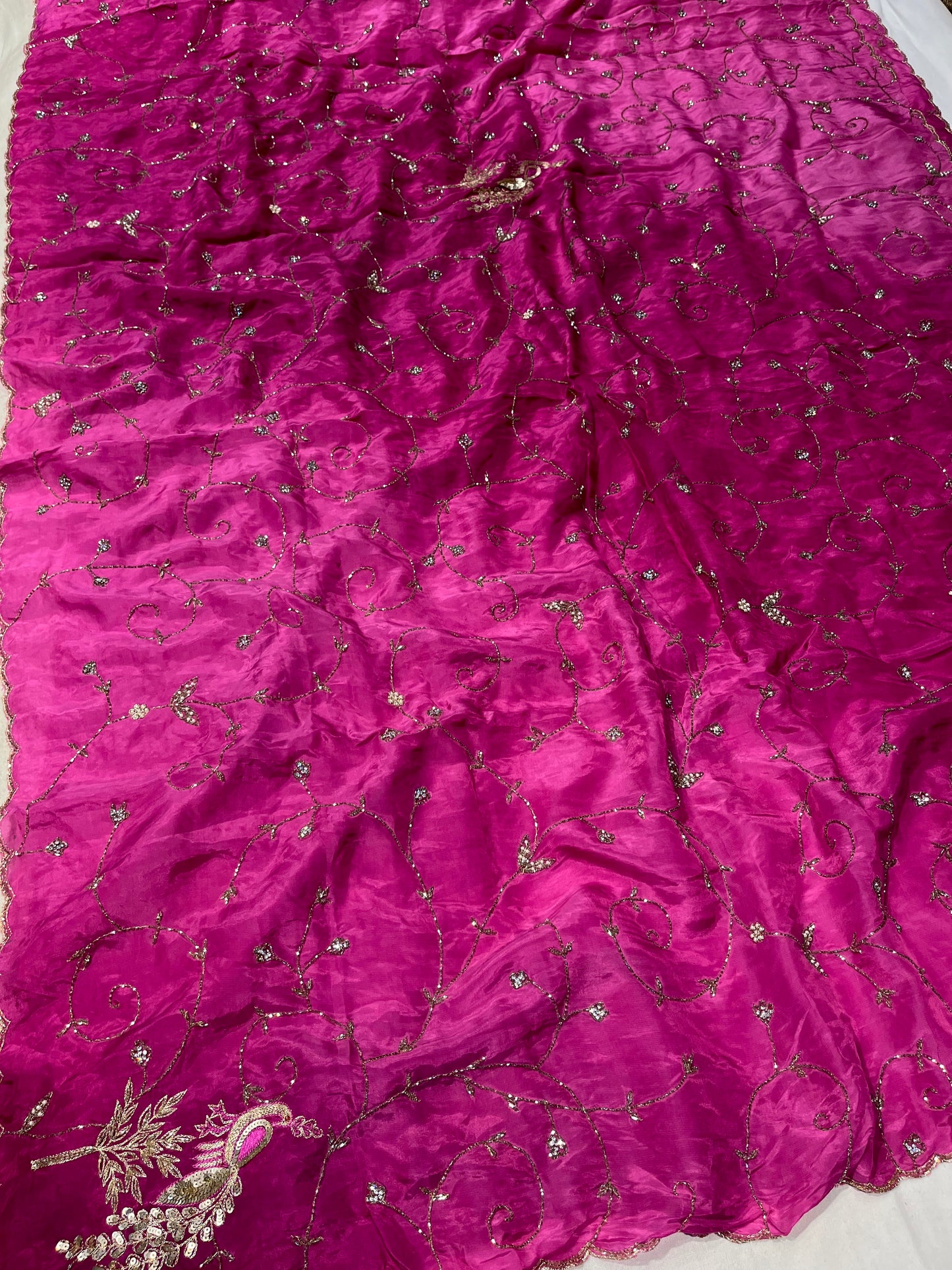 SHADED CREPE SILK EMBROIDERED SAREE EMBELLISHED WITH CUTDANA & AARI WORK - Kothari Sons