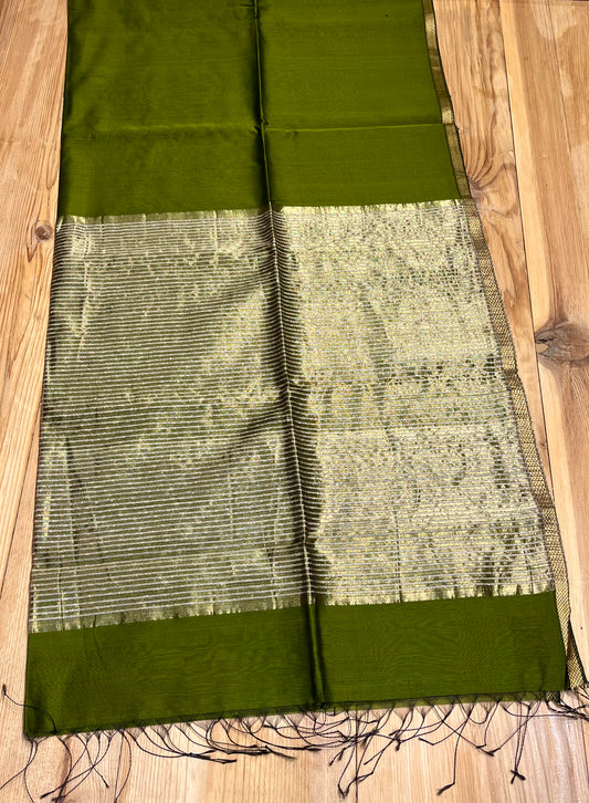 ( DELIVERY IN 20 DAYS ) MEHANDI GREEN COLOUR COTTON SILK MAHESHWARI SAREE