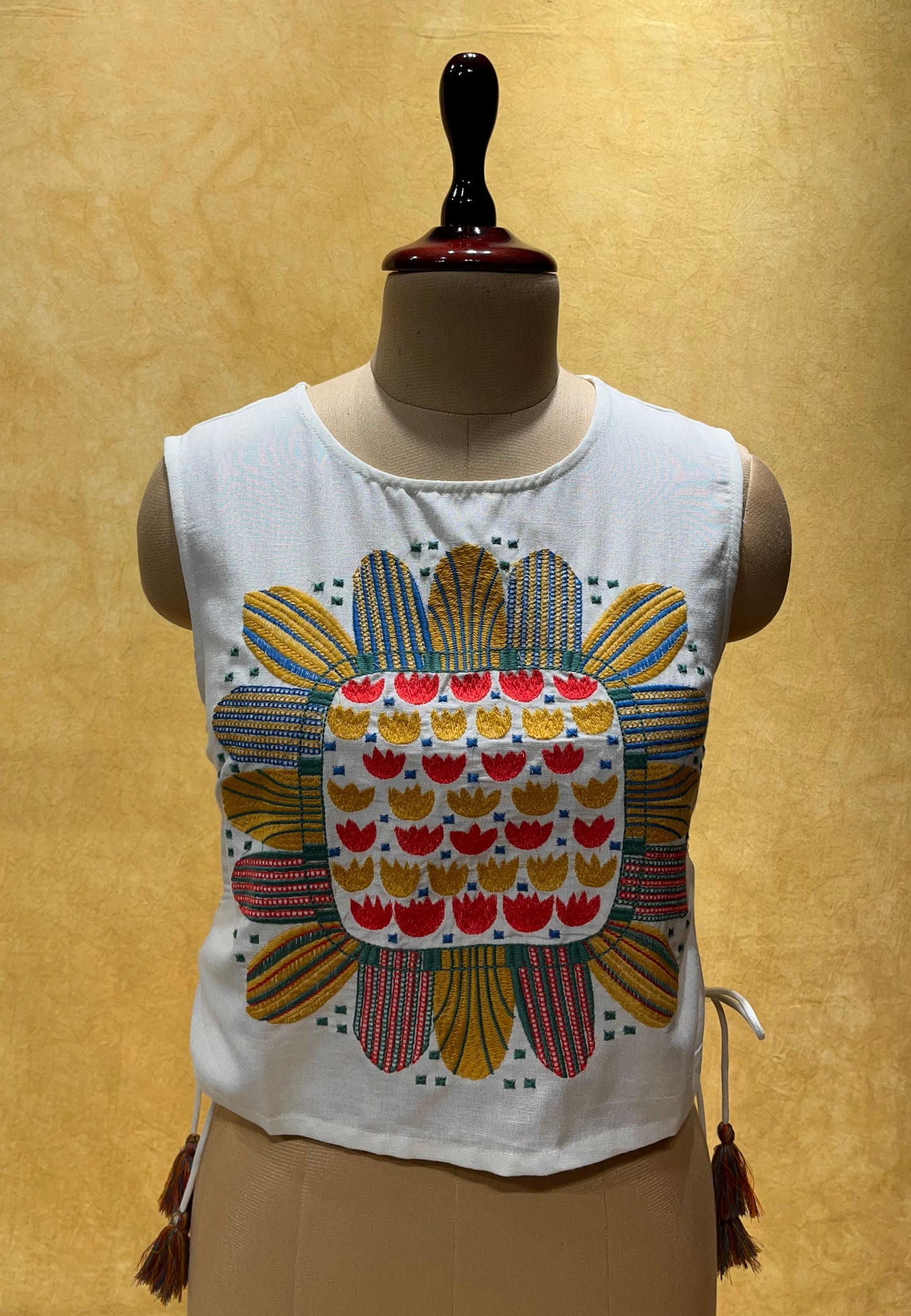 WHITE COLOUR STRIPED PANT WITH TOP EMBELLISHED WITH THREAD WORK