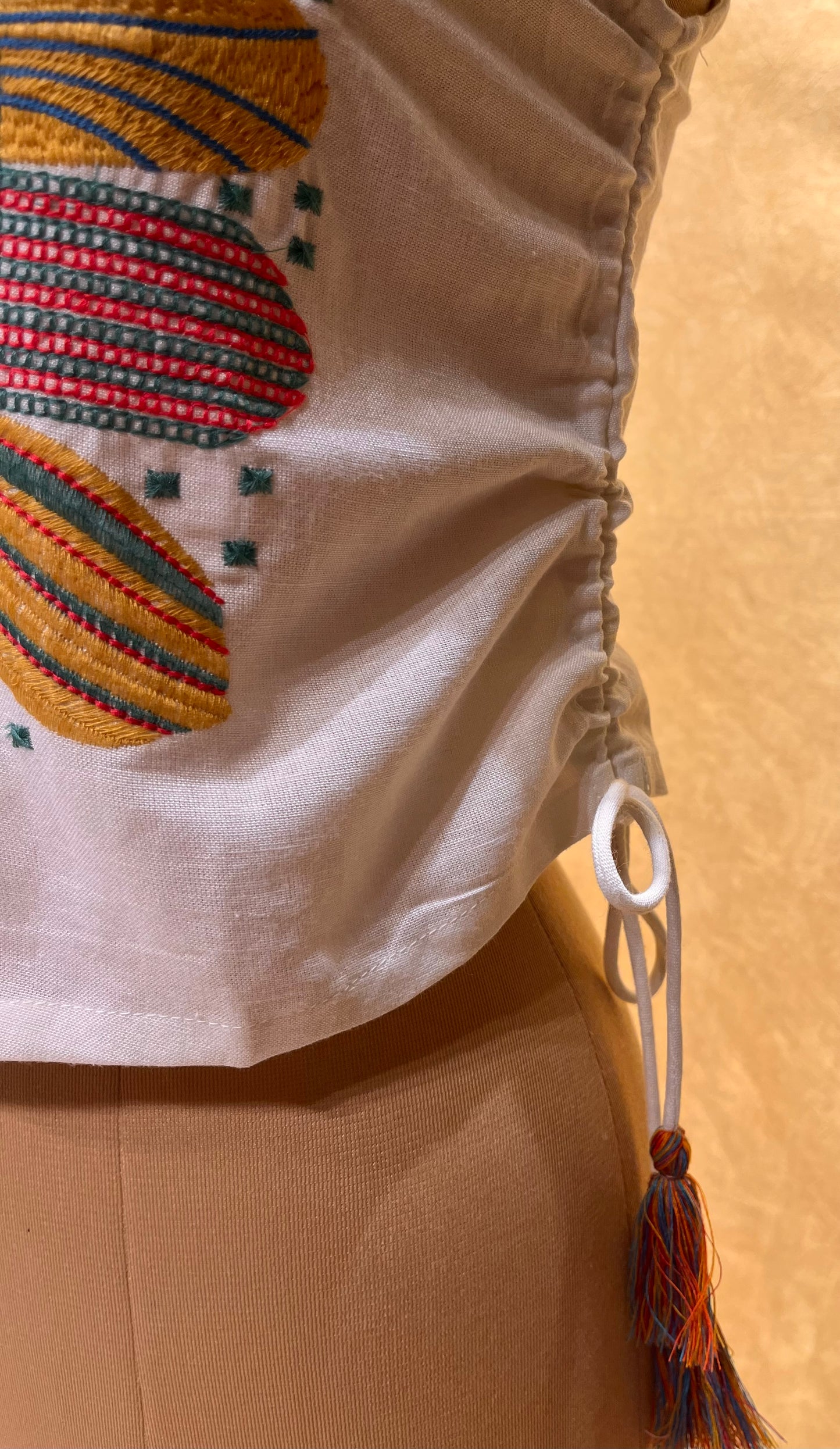 WHITE COLOUR STRIPED PANT WITH TOP EMBELLISHED WITH THREAD WORK