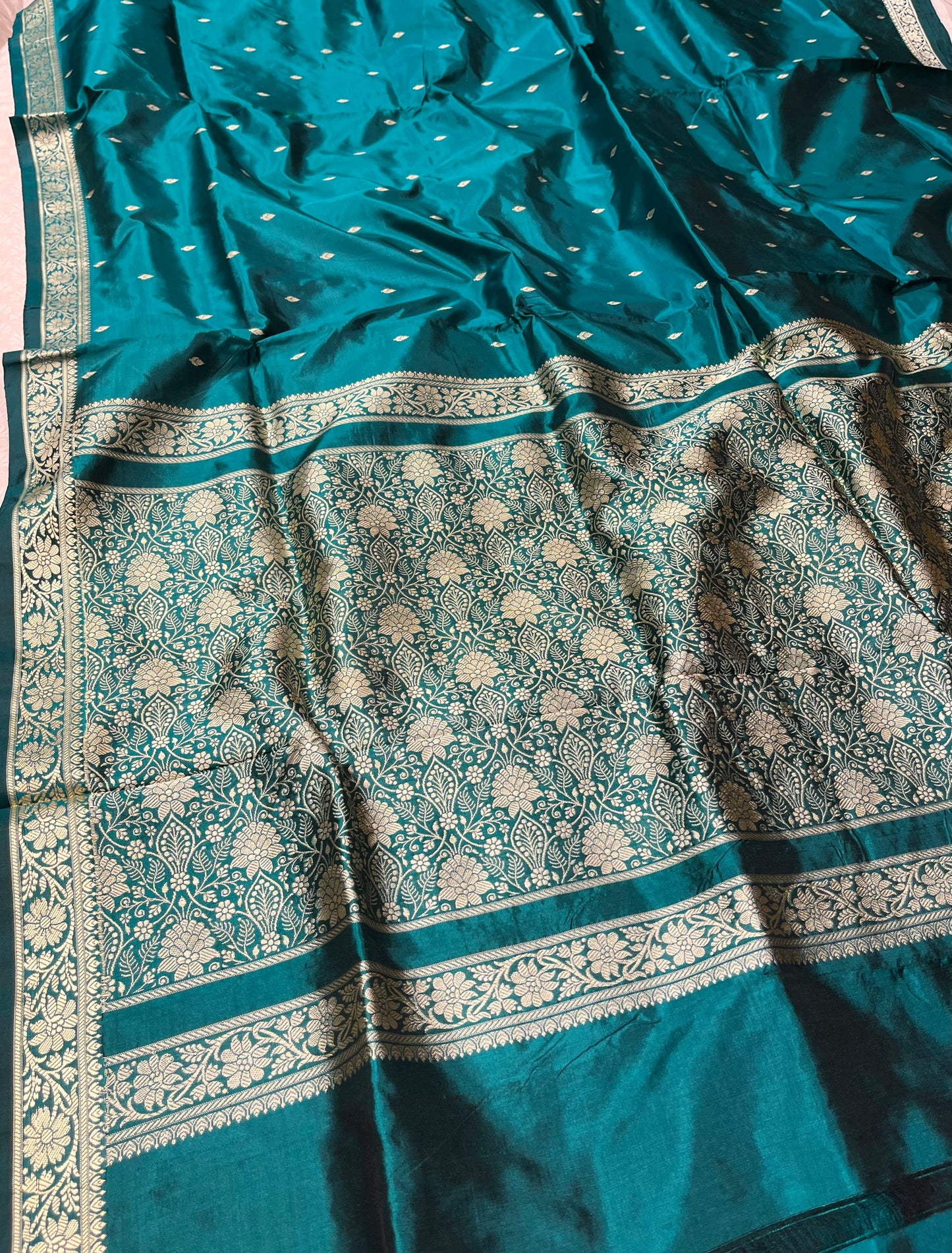 PEACOCK BLUE COLOUR PURE BANARASI TANCHOI SILK SAREE