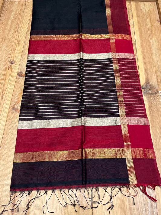 BLACK COLOUR COTTON SILK MAHESHWARI SAREE