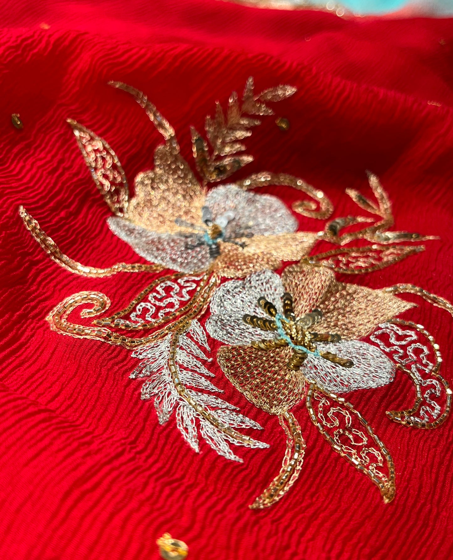 ( DELIVERY IN 30 DAYS ) SHADED PURE CHIFFON HAND EMBROIDERED SAREE EMBELLISHED WITH AARI WORK