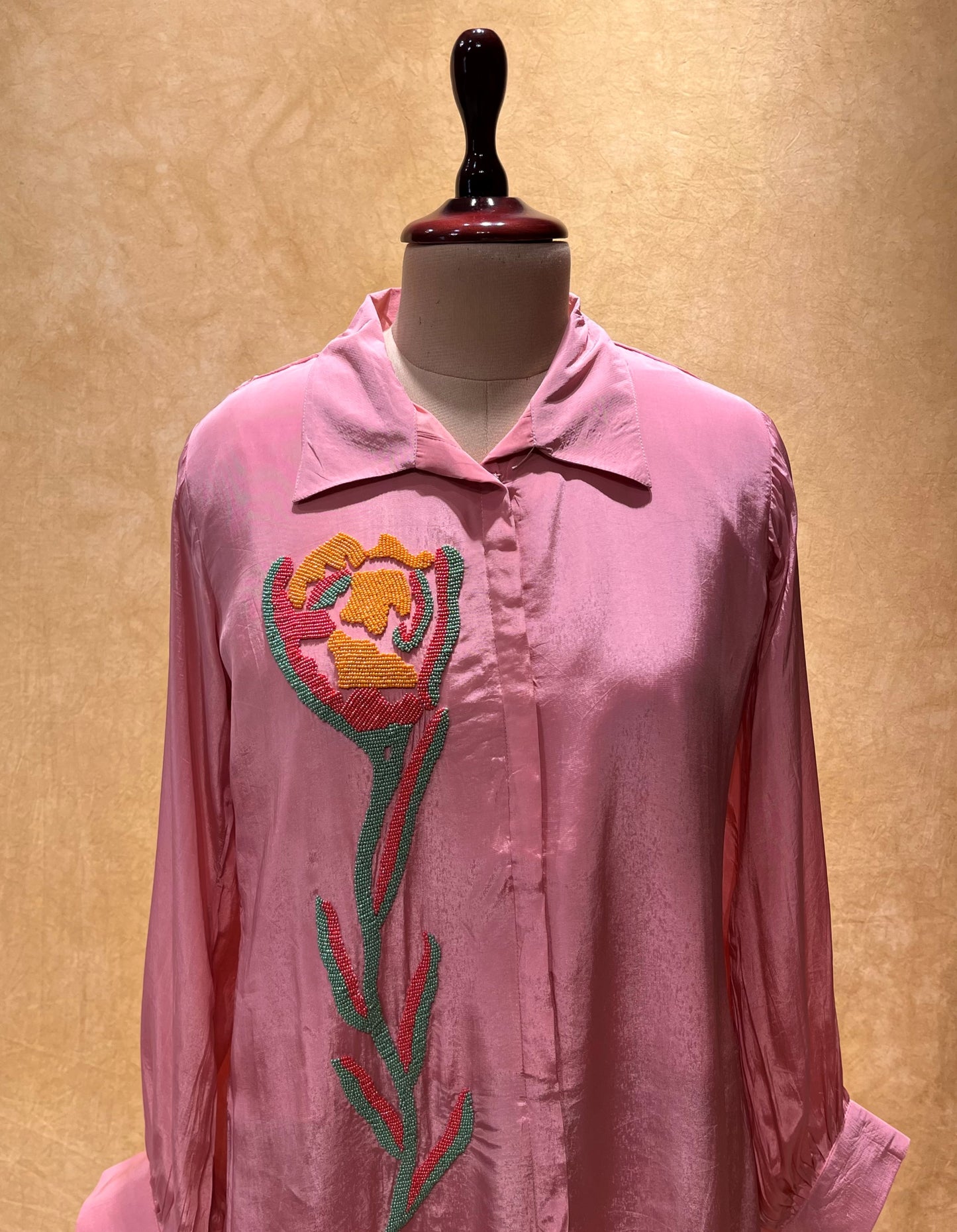 PINK COLOUR CREPE SILK CO-ORDS SET EMBELLISHED WITH BEADS WORK