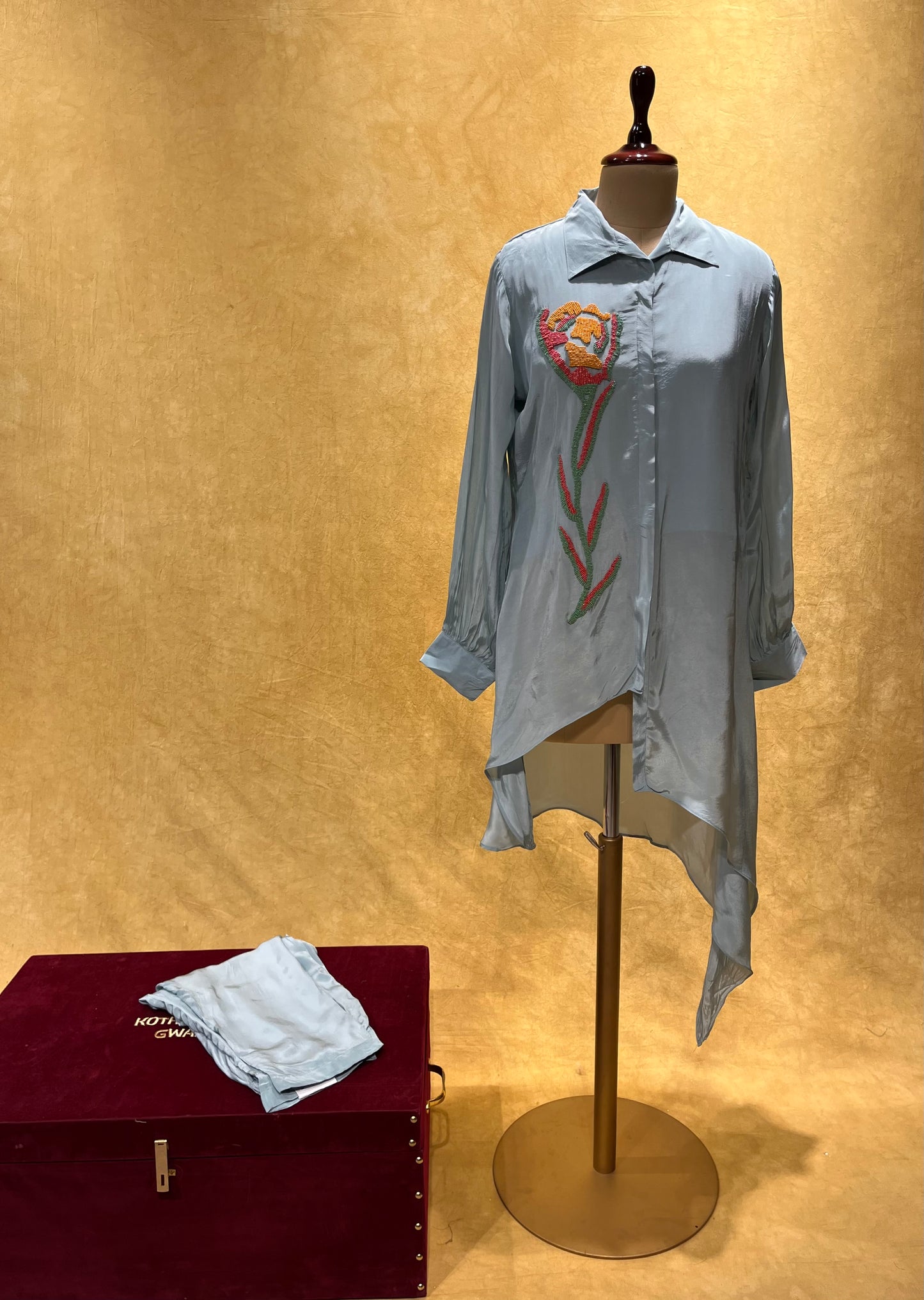 POWDER BLUE COLOUR CREPE SILK CO-ORDS SET EMBELLISHED WITH BEADS WORK