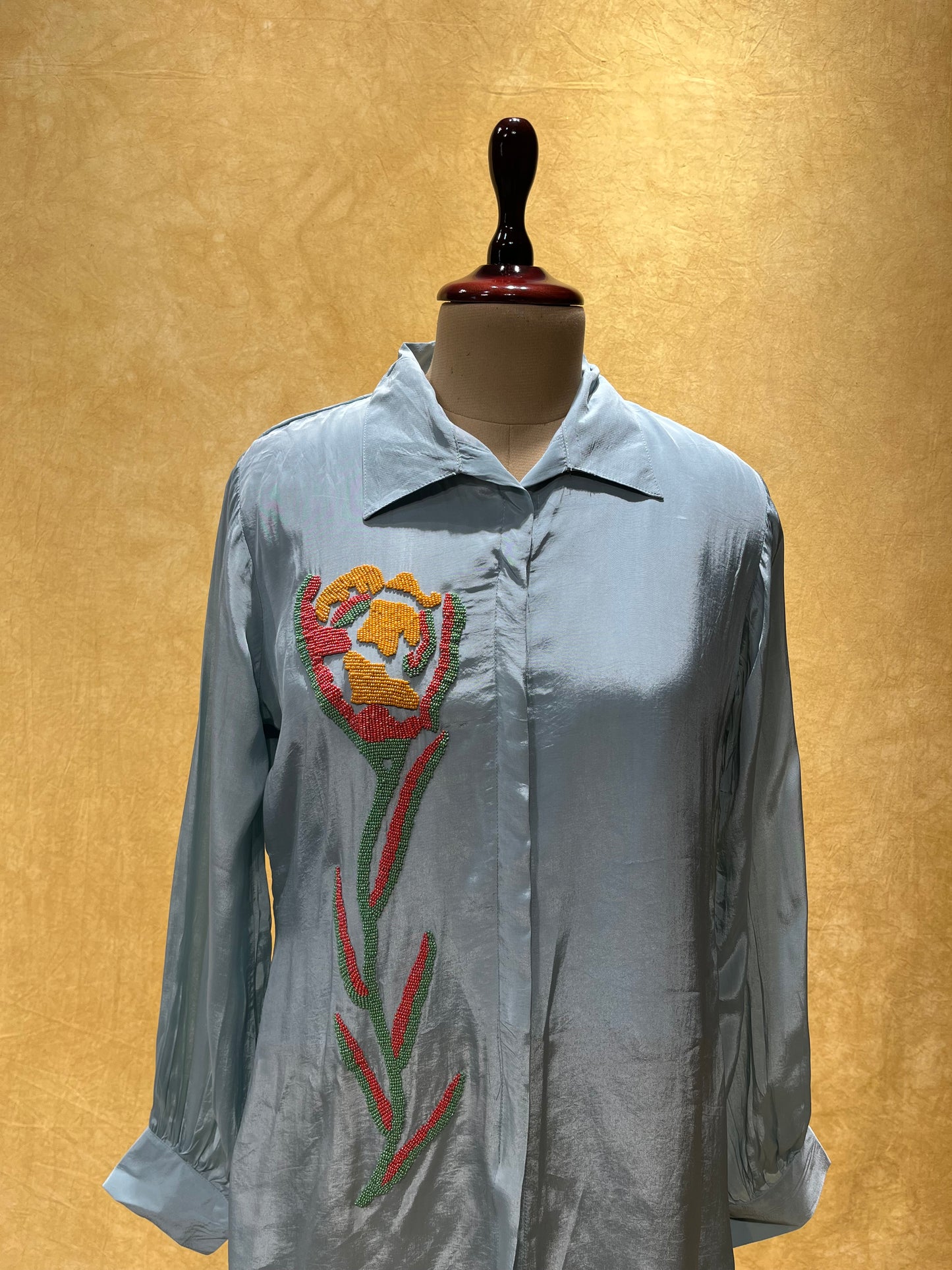POWDER BLUE COLOUR CREPE SILK CO-ORDS SET EMBELLISHED WITH BEADS WORK