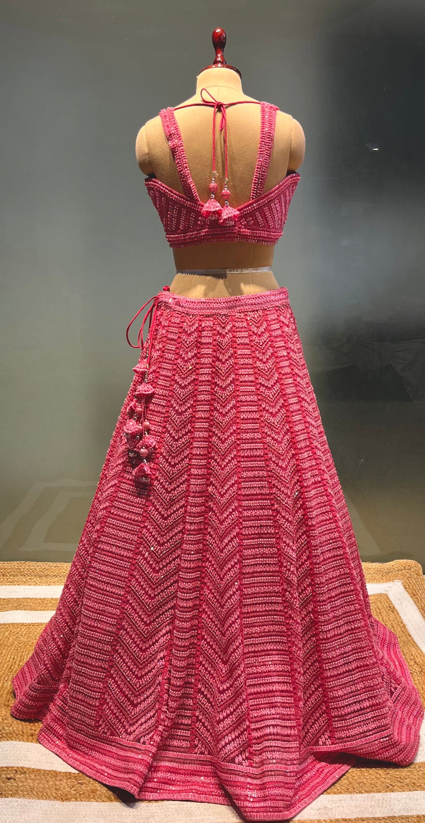 PINK COLOUR NET SEQUINS NET EMBROIDERED LEHENGA