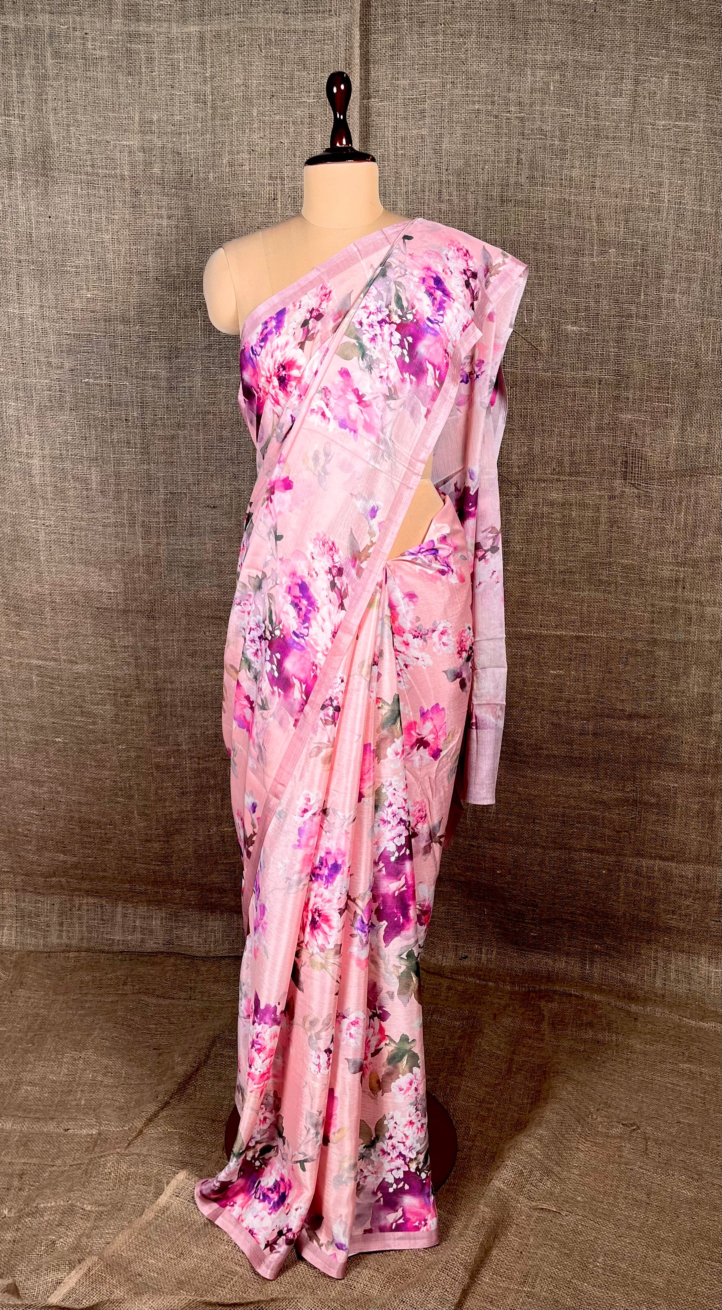 PINK COLOUR CHINON FLORAL PRINTED SAREE