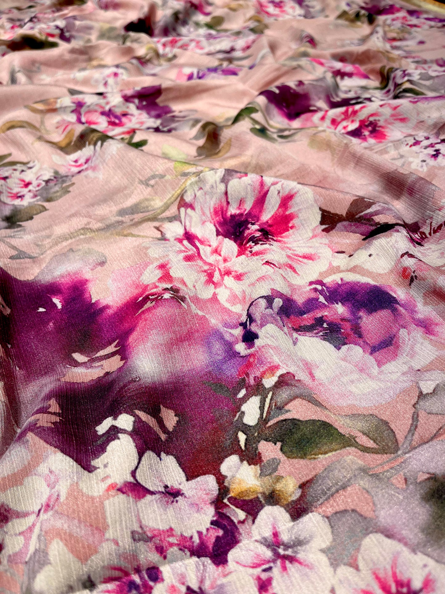 PINK COLOUR CHINON FLORAL PRINTED SAREE