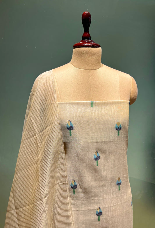 BEIGE COLOUR TANT DHAKAI JAMDANI UNSTITCHED SUITS (DRESS MATERIAL)