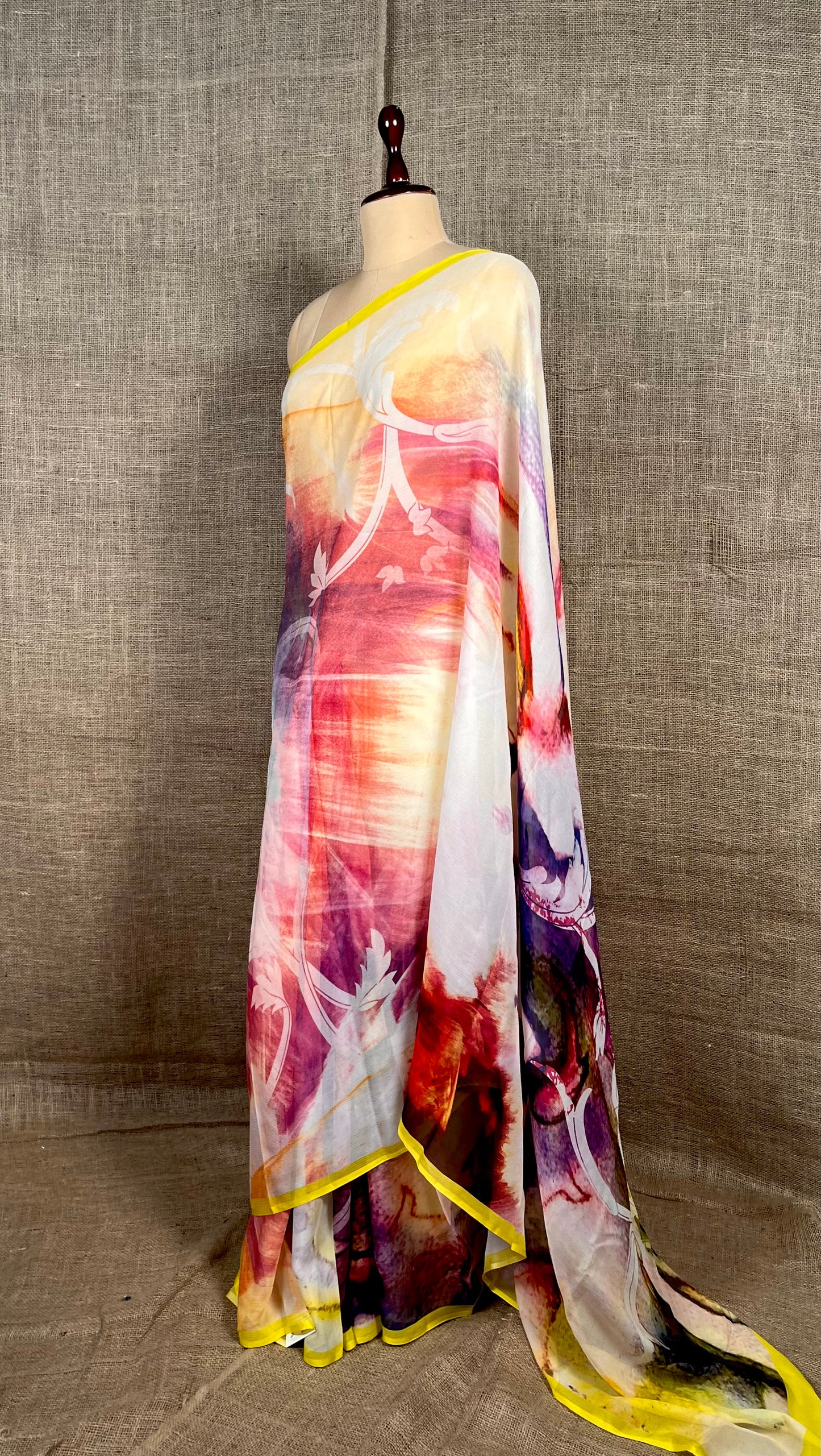 ( DELIVERY IN 30 DAYS ) MULTI COLOUR PURE CHIFFON PRINTED SAREE