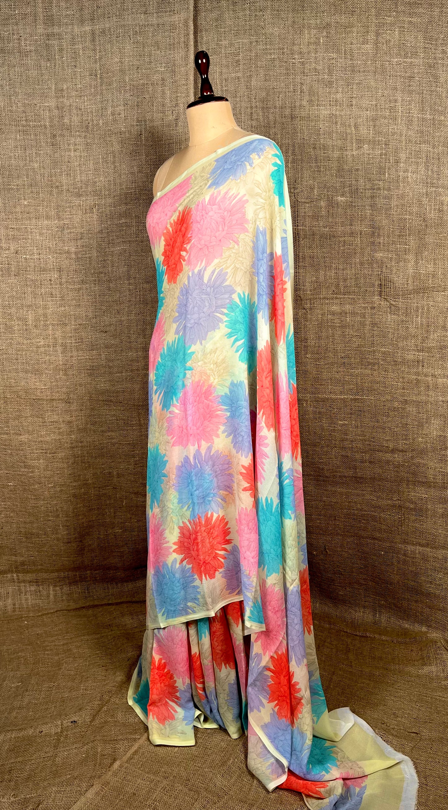 ( DELIVERY IN 30 DAYS ) PISTA COLOUR PURE CHIFFON PRINTED SAREE
