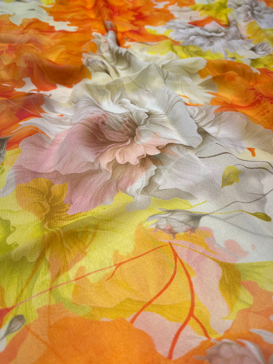 ( DELIVERY IN 20-25 DAYS ) MULTI COLOUR PURE CHIFFON PRINTED SAREE