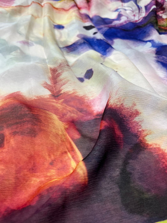 ( DELIVERY IN 30 DAYS ) MULTI COLOUR PURE CHIFFON PRINTED SAREE