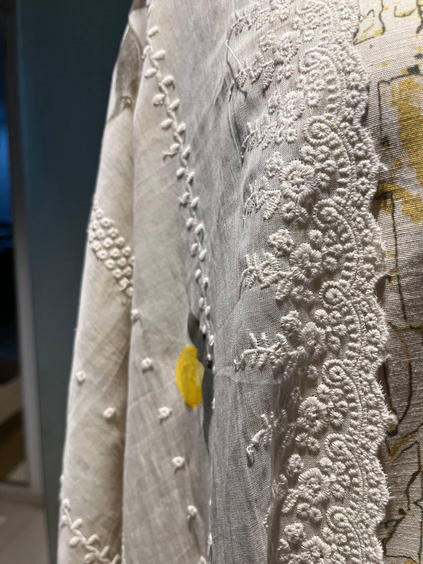 YELLOW COLOUR LINEN UNSTITCHED SUIT WITH HAND PAINTED DUPATTA