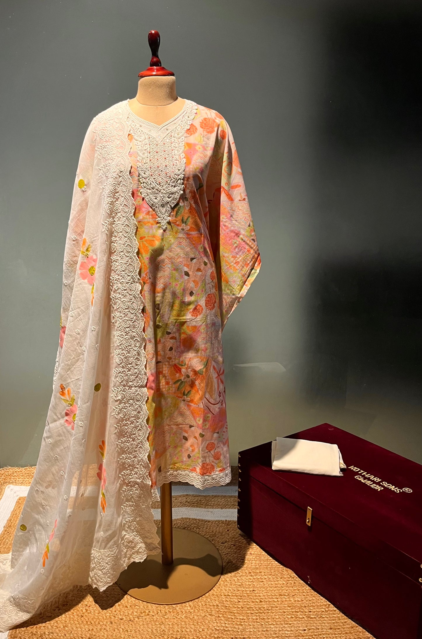 PINK COLOUR COTTON UNSTITCHED SUIT WITH HAND PAINTED DUPATTA