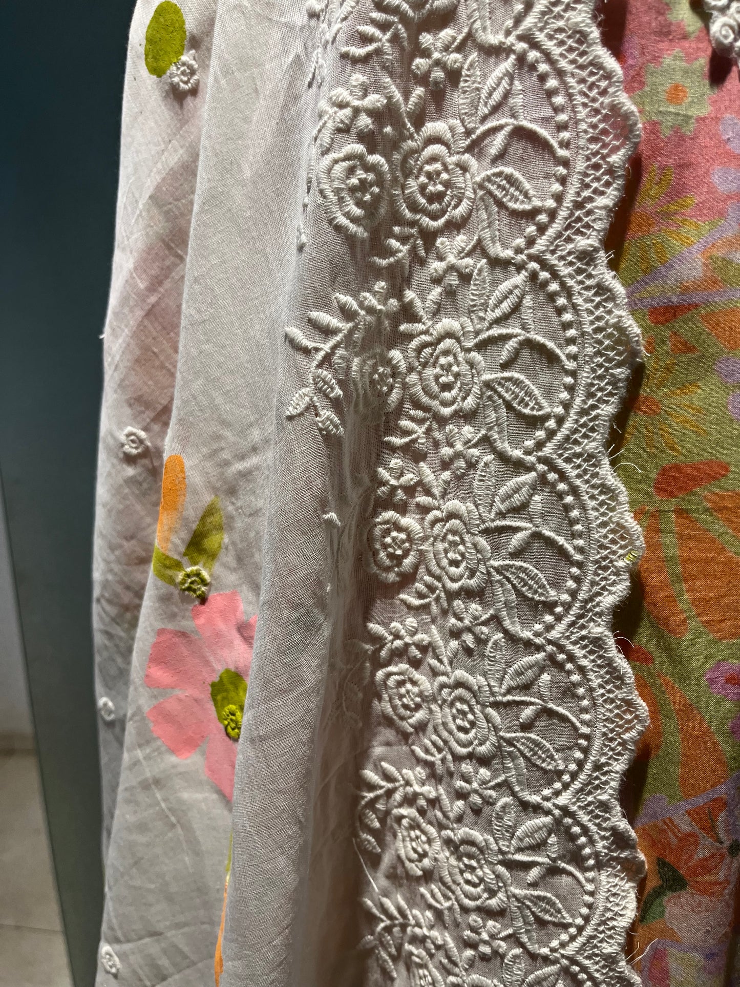 PINK COLOUR COTTON UNSTITCHED SUIT WITH HAND PAINTED DUPATTA