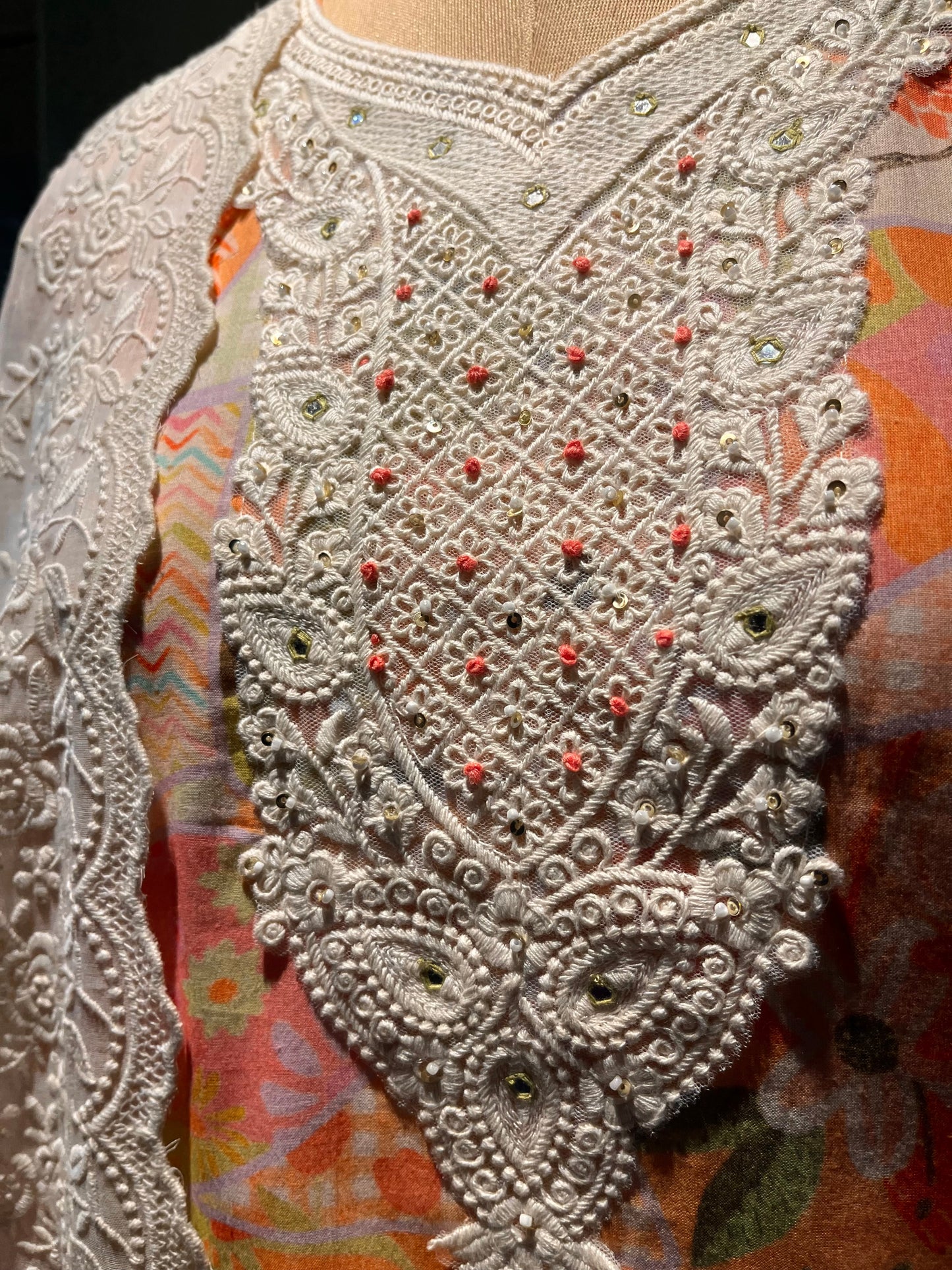 PINK COLOUR COTTON UNSTITCHED SUIT WITH HAND PAINTED DUPATTA