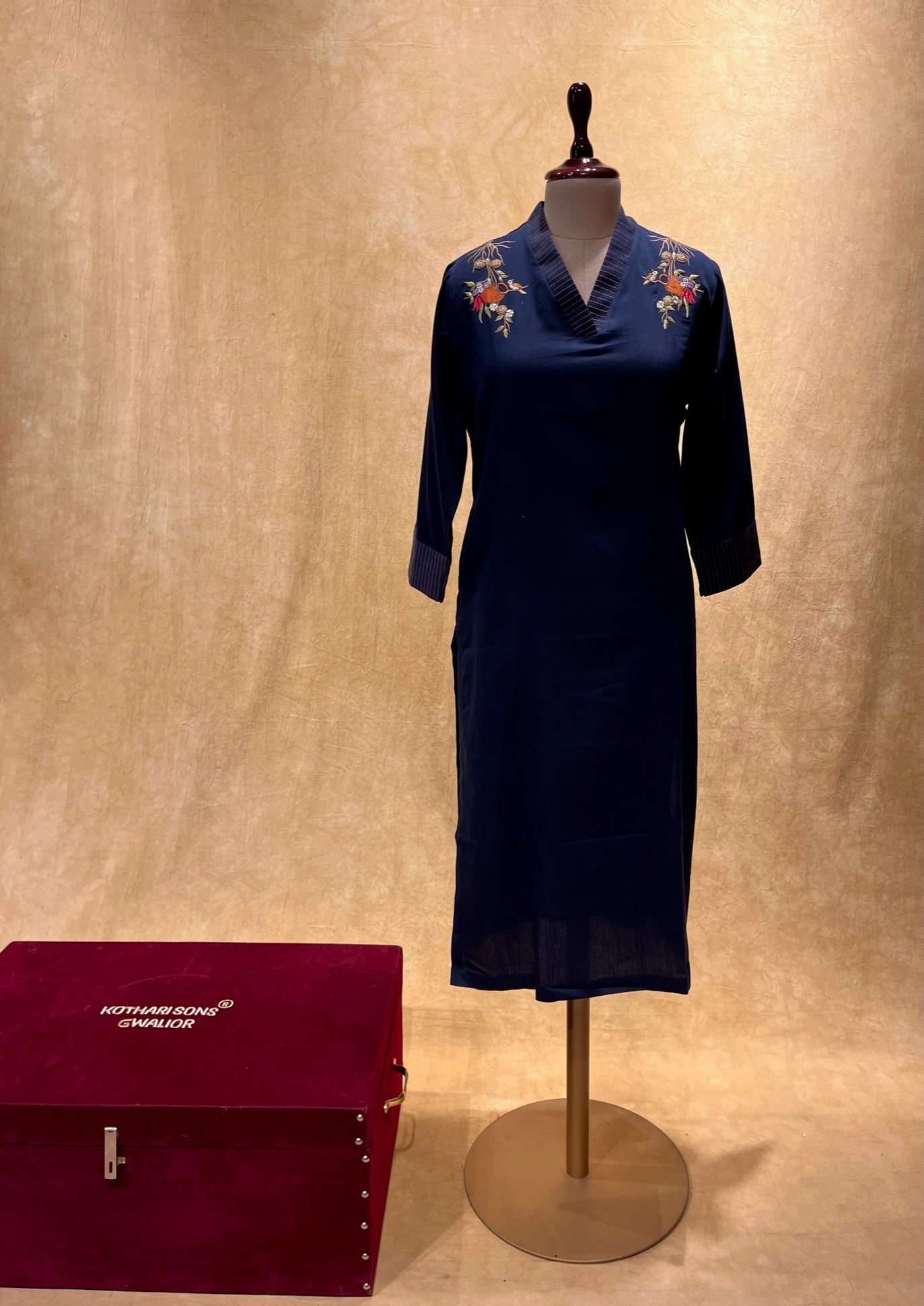 BLUE COLOUR CHANDERI SILK EMBROIDERED KURTI EMBELLISHED WITH RESHAM WORK BY SIDDHAIKA