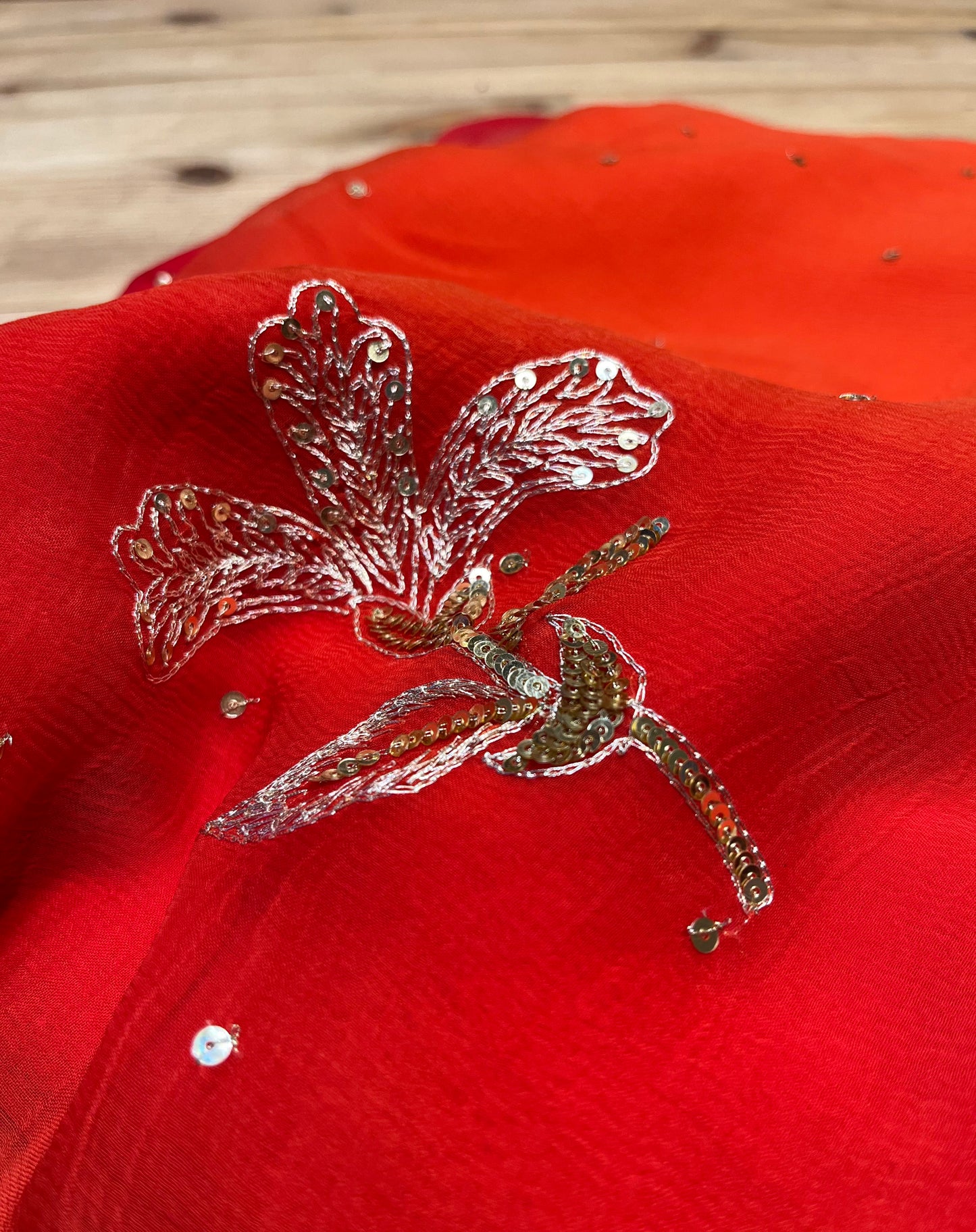( DELIVERY IN 30 DAYS ) SHADED CHIFFON EMBROIDERED SAREE EMBELLISHED WITH AARI & SEQUINS WORK