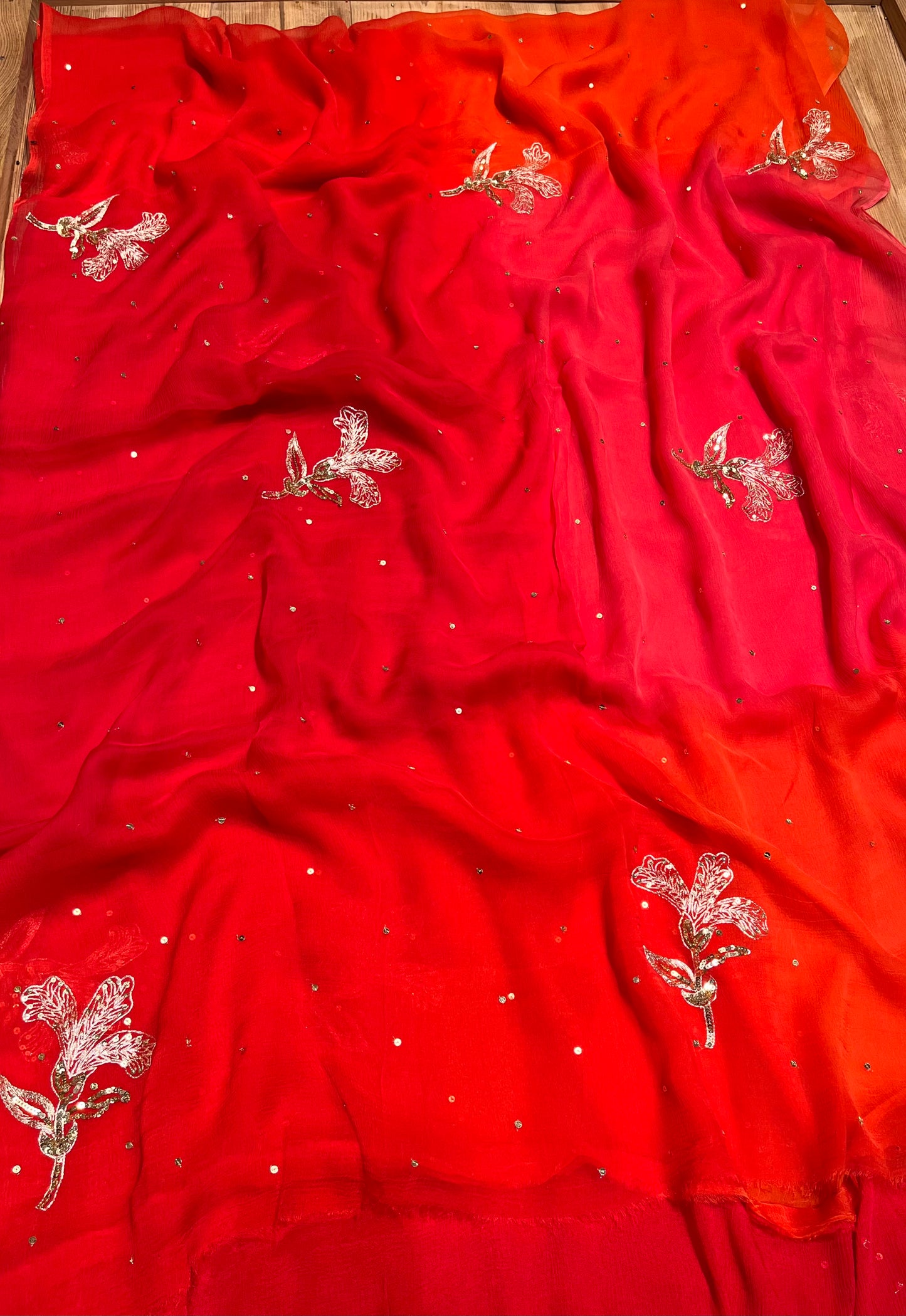 ( DELIVERY IN 30 DAYS ) SHADED CHIFFON EMBROIDERED SAREE EMBELLISHED WITH AARI & SEQUINS WORK
