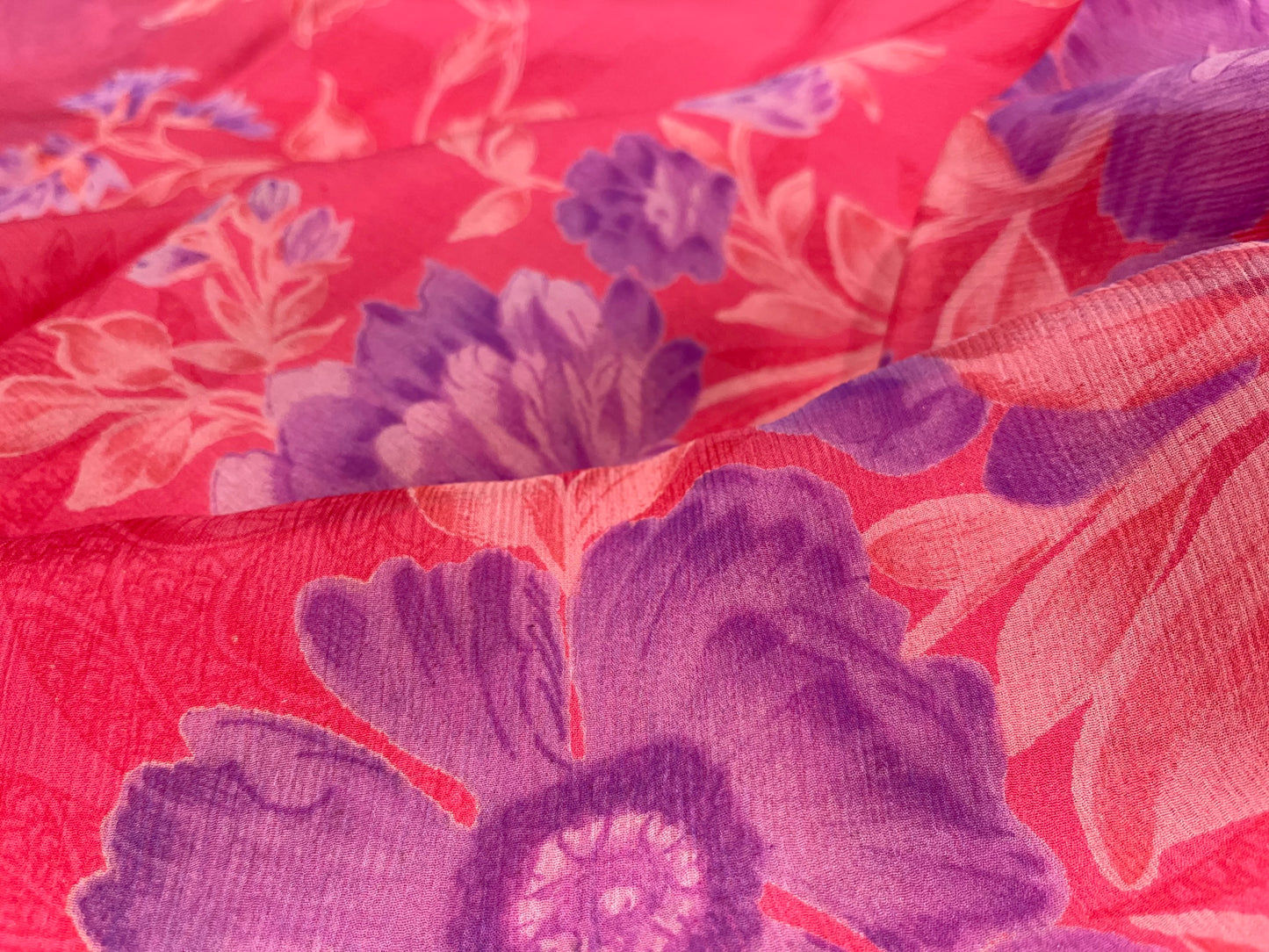 (DELIVERY IN 25 DAYS ) PINK COLOUR PURE CHIFFON PRINTED SAREE