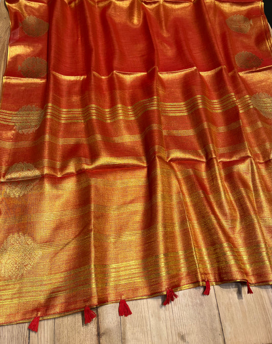 RUST ORANGE COLOUR TISSUE SAREE
