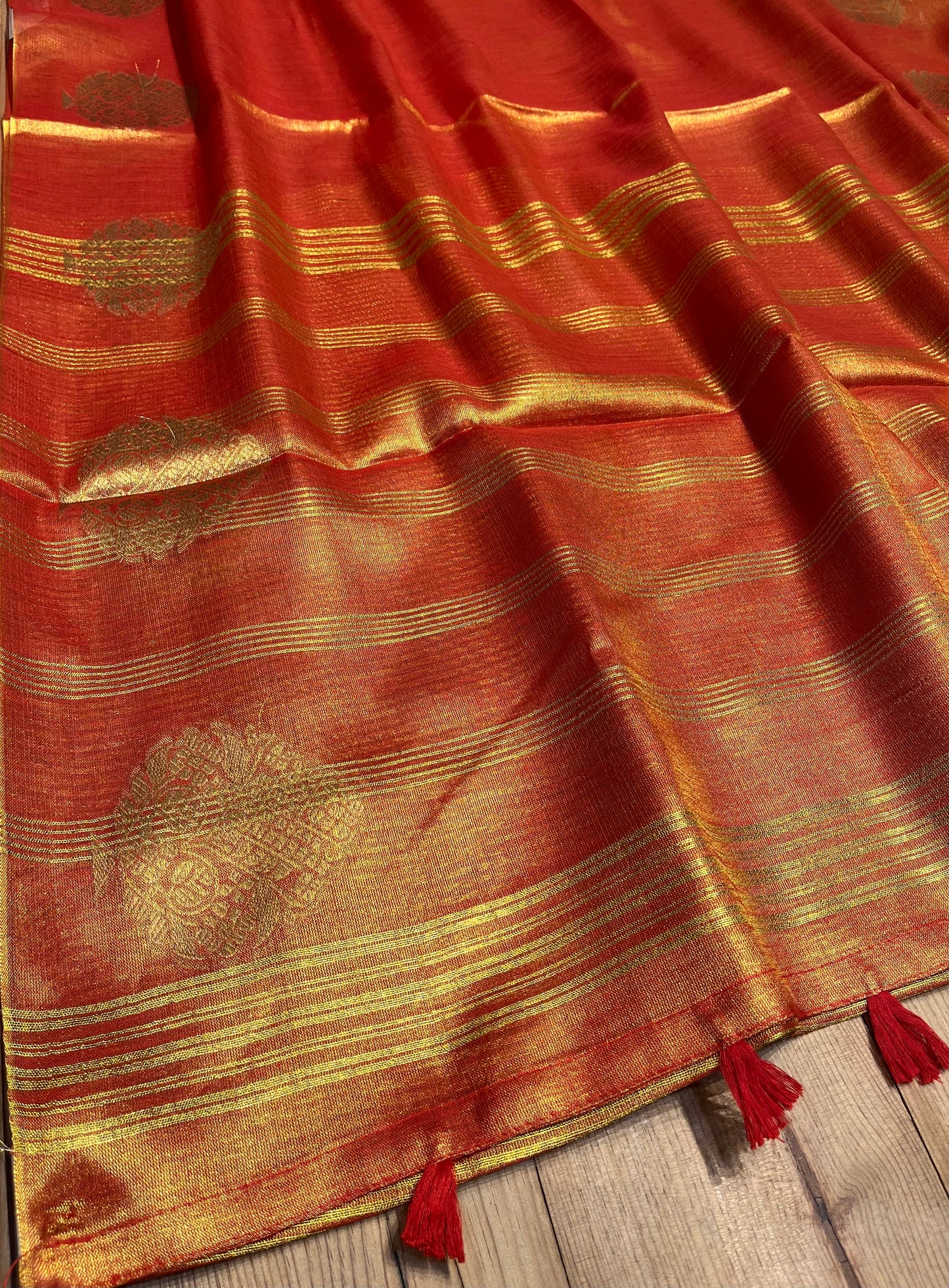 RUST ORANGE COLOUR TISSUE SAREE