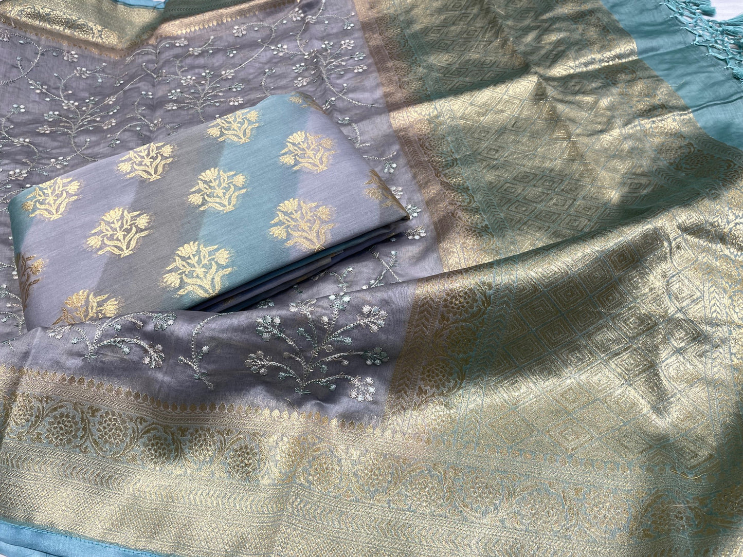 RANGKAT CHANDERI SILK UNSTITCHED SUIT WITH RESHAM EMBROIDERED DUPATTA